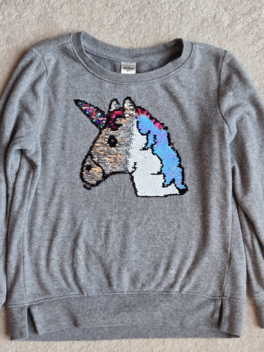 OshKosh B'gosh Gray Sweatshirt with Sequin Unicorn